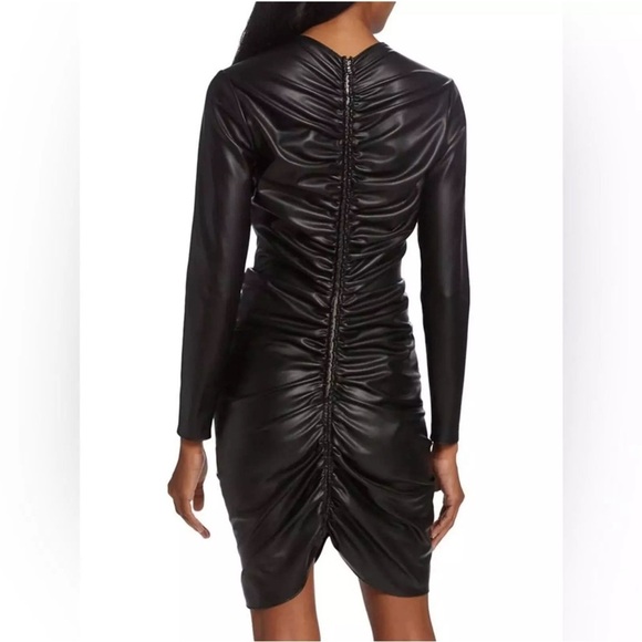 VERONICA BEARD NEW Bernadette Faux Leather Long Sleeve Ruched Mini Dress Black - Picture 2 of 16